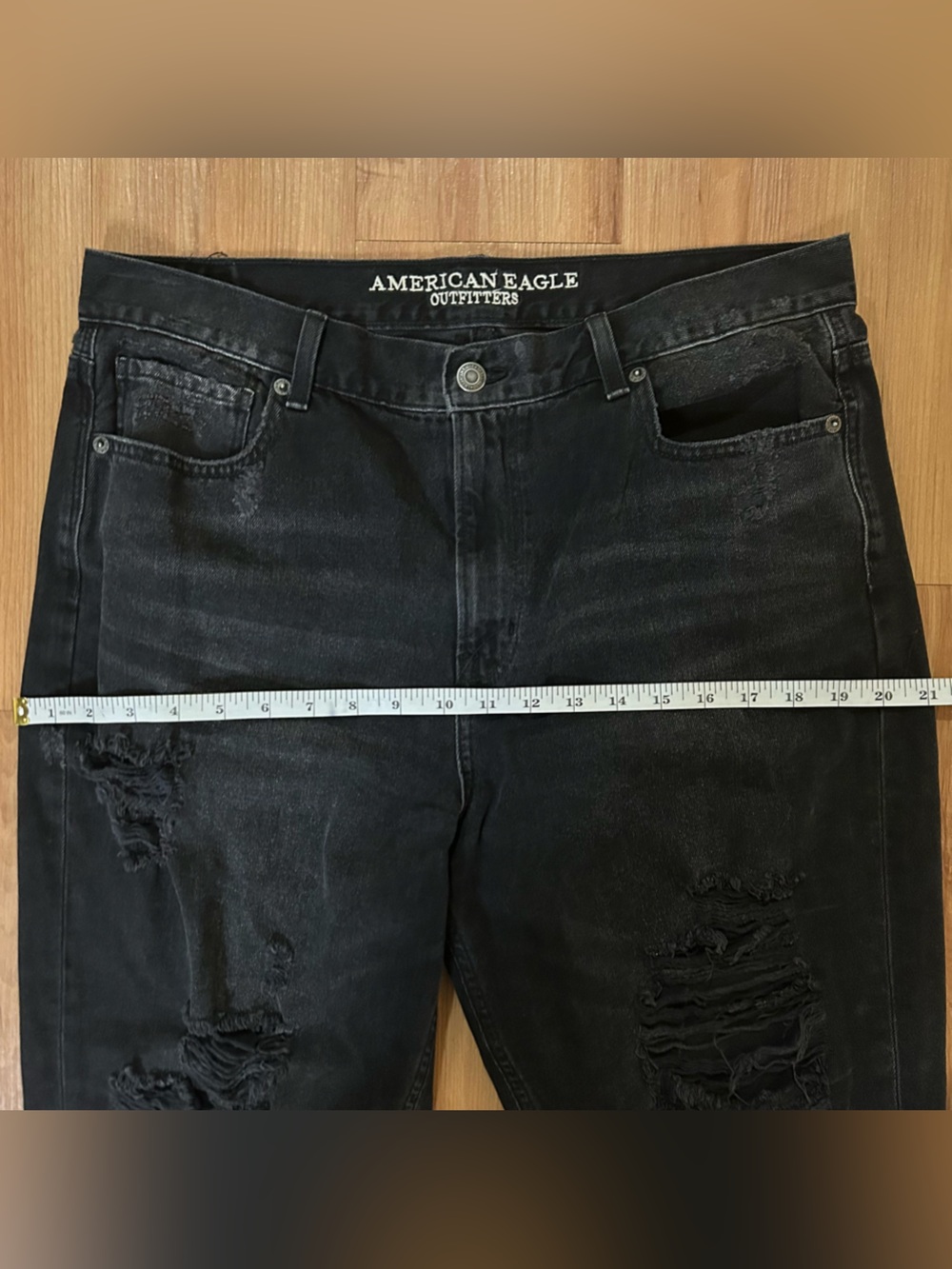 American Eagle Distressed Black Ripped Mom Jeans - Picture 5 of 9